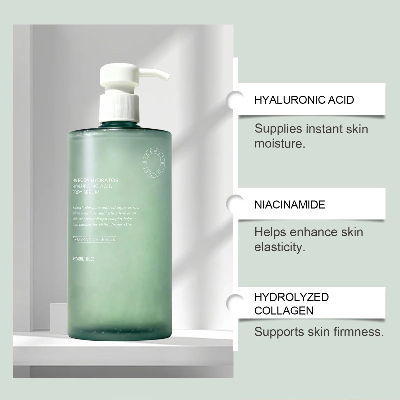 Hyaluronic acid body serum bottle for deep hydration