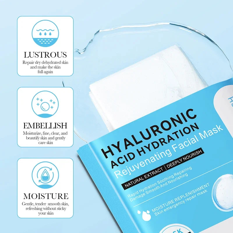 Moisturizing sheet mask sachet with hyaluronic acid serum