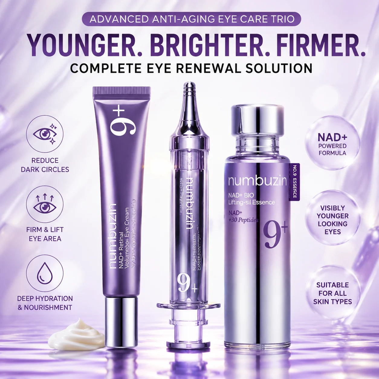 Retinol eye care set featuring a liquid serum and brightening eye cream.