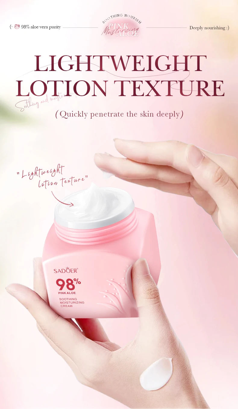 SADOER Pink Aloe Vera Moisturizing Face Cream Whitening Anti-Aging Anti Acne Facial Cream for Face Skin Care Products