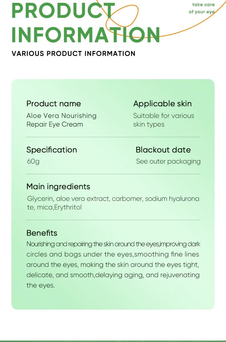 SADOER Aloe Vera Eye Cream Anti Dark Circles Eye Bags Remover Nourishing Moisturizing Firming Eyes Creams Skin Care Proudcts