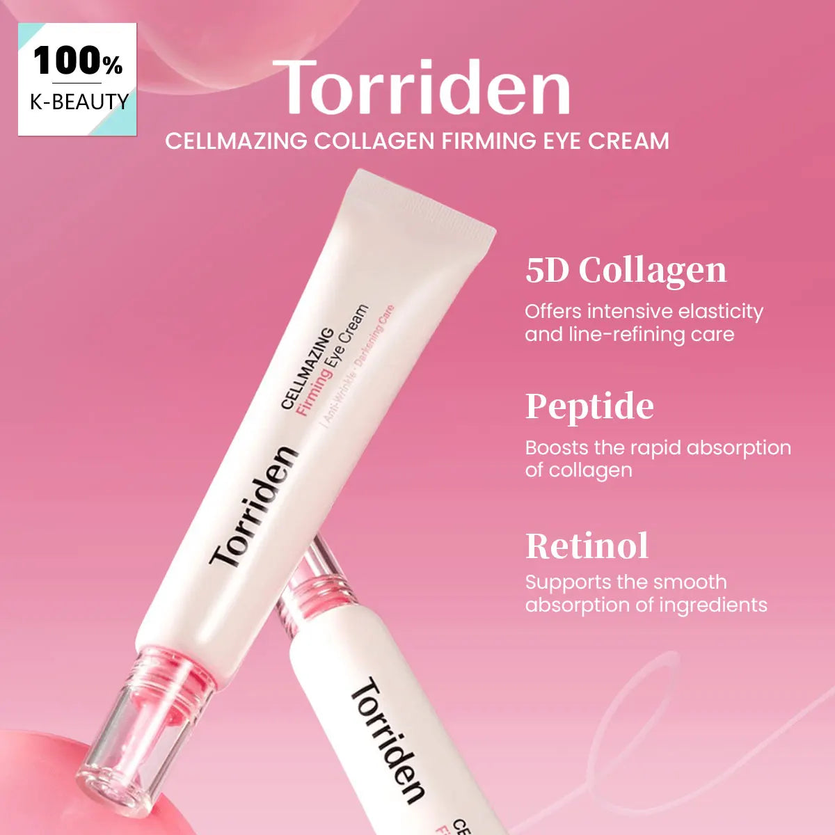 Firming eye cream tube with lifting and hydrating collagen formula