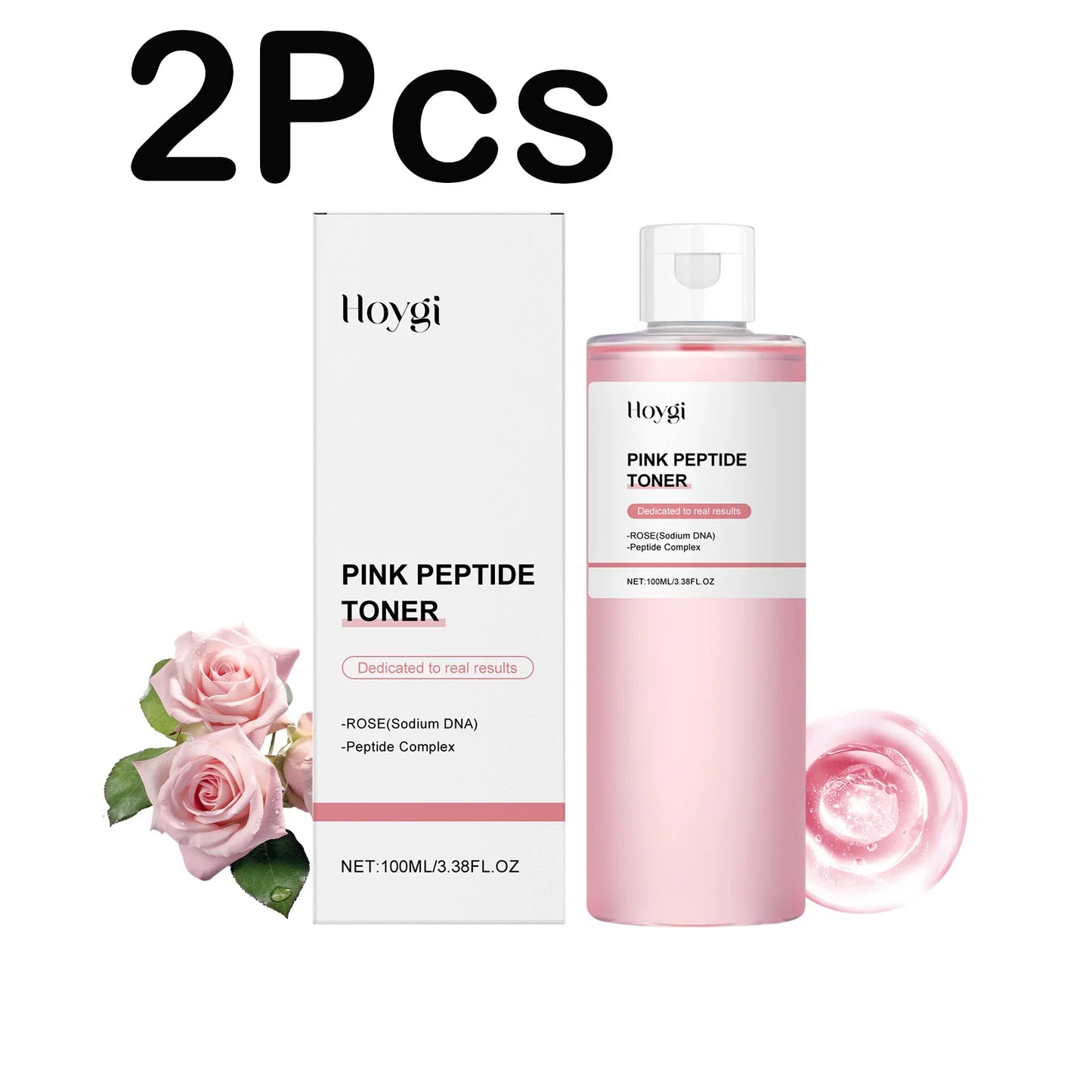 HOYGI Rose Peptide Brightening Glow Toner — rose + peptide — batch code on packaging on white background