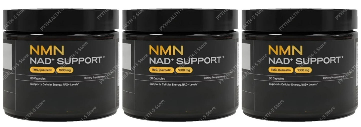 NMN capsules in a bottle, 1000mg serving, NAD+ supplement supporting brain energy, 60 capsules.