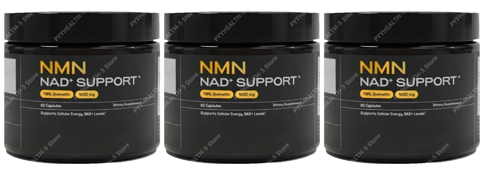 NMN capsules in a bottle, 1000mg serving, NAD+ supplement supporting brain energy, 60 capsules.