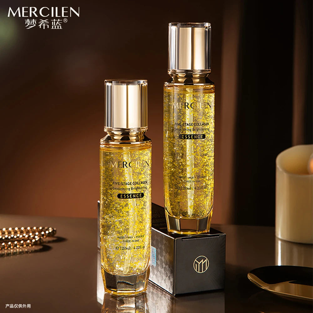 MERCILEN — Five Stage Collagen Smoothing Essence — White and pink bottle on white background
