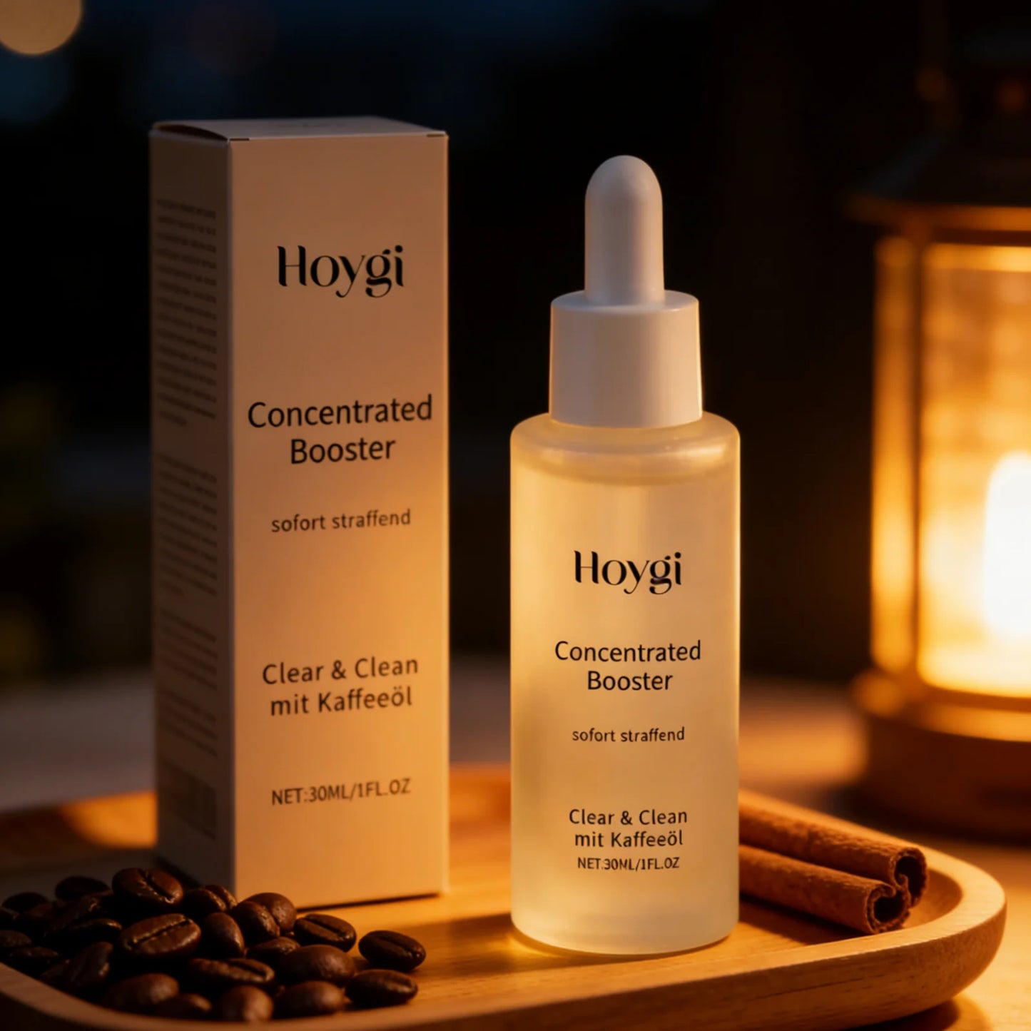 HOYGI — Coffee Oil Booster Serum — Product packaging front detail with label