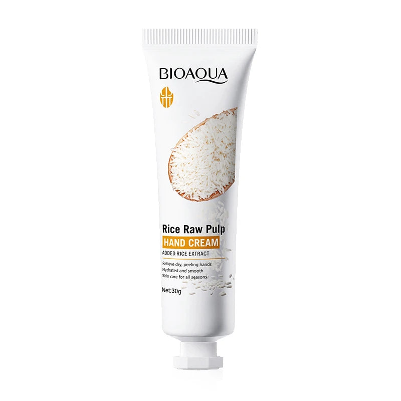 White rice hand cream tube for moisturizing and anti-aging hand care