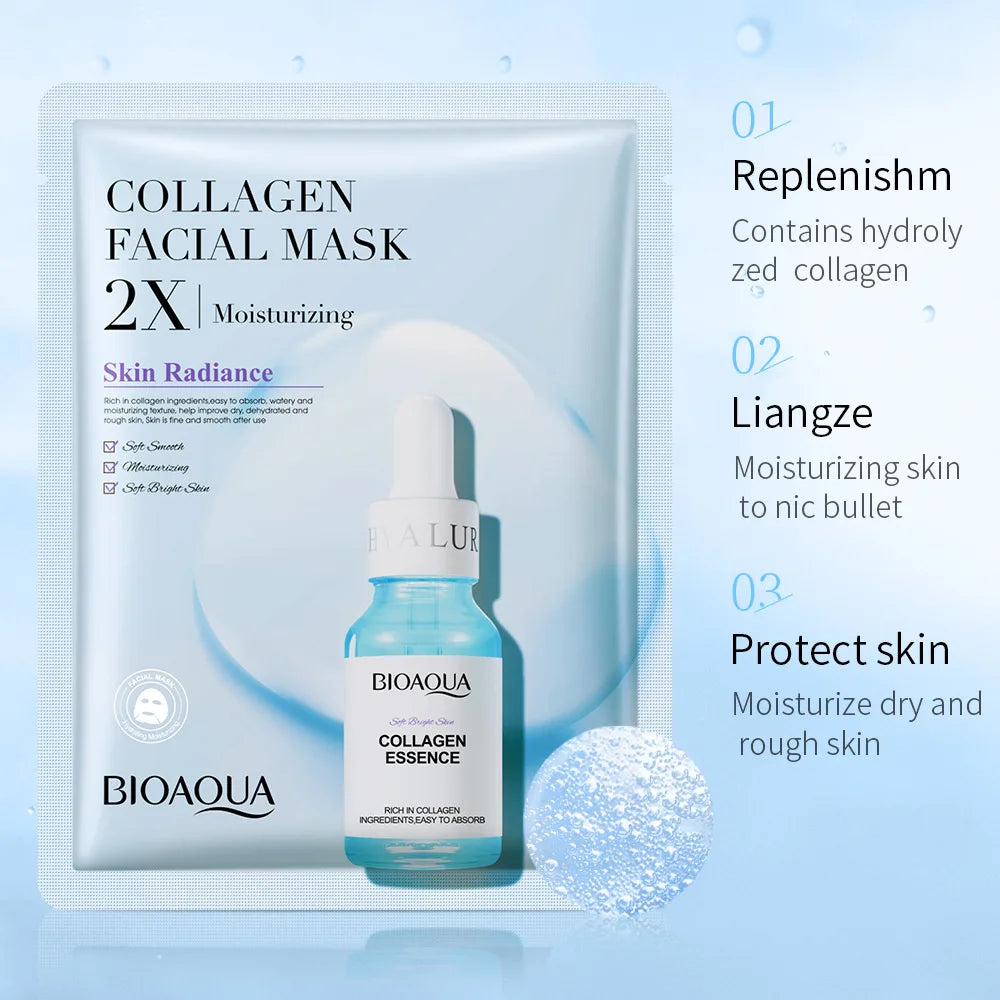 Facial sheet mask with centella, collagen, vitamin C, and hyaluronic acid serum