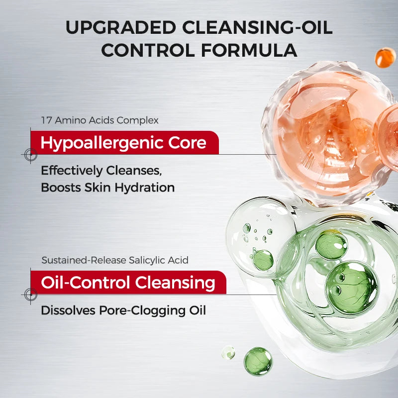 NING DERMOLOGIE Amino Acid Cleanser — amino acid + salicylic acid — before and after pore smoothing