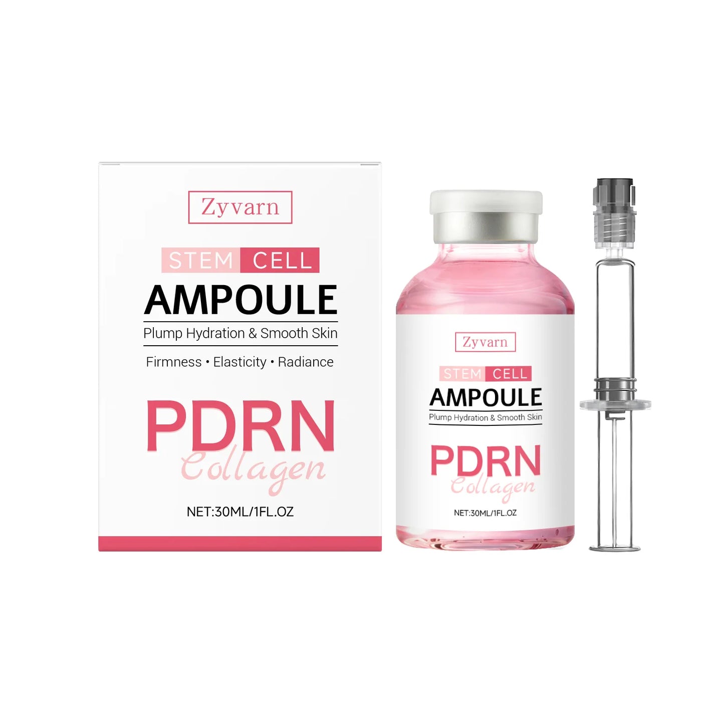 ZYVARN Salmon DNA PDRN Serum — salmon DNA + PDRN + collagen — side angle of bottle
