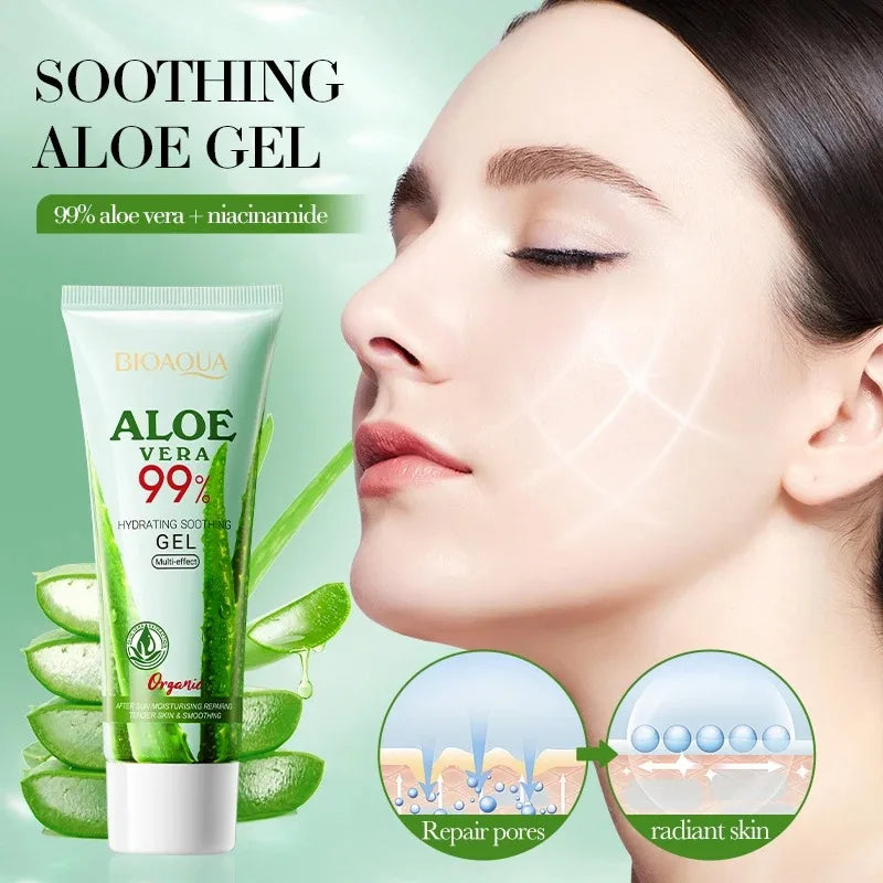 Aloe vera hydrating gel product packaging for face and body