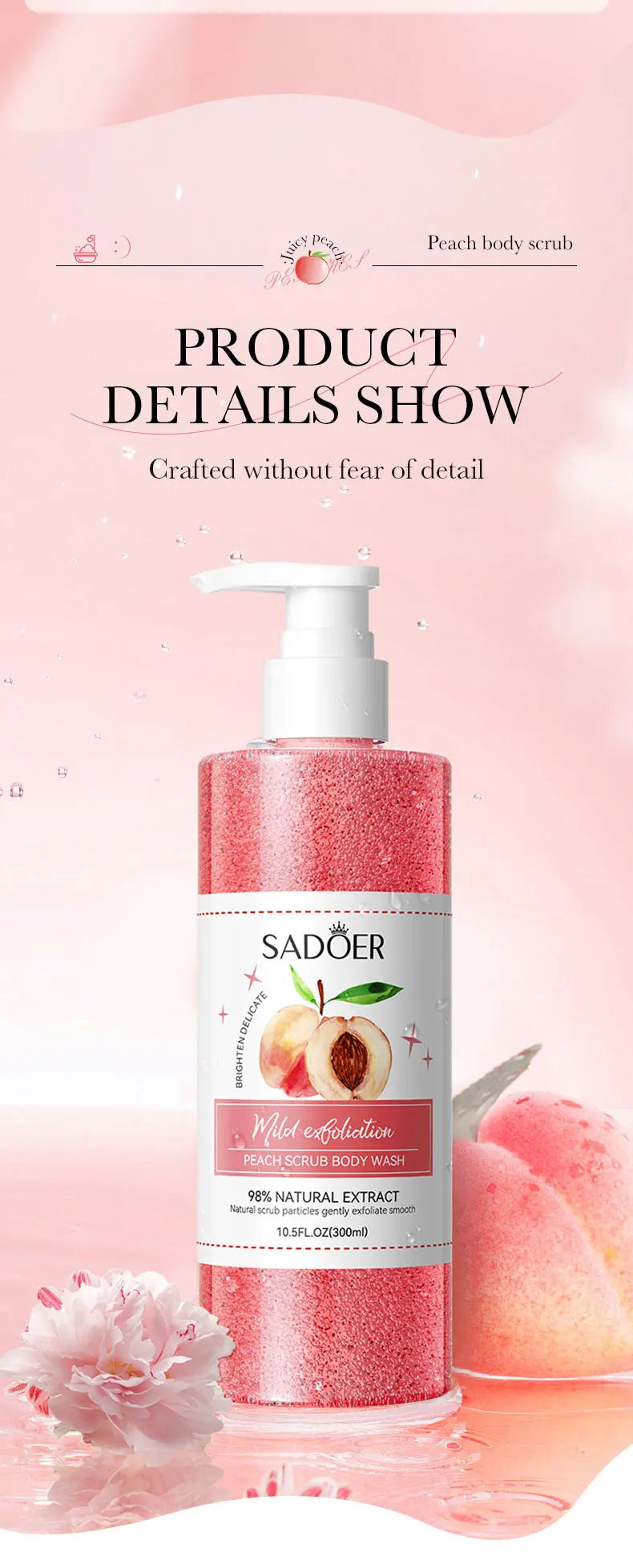 SADOER Peach Fruit Body Scrub Shower Gel
