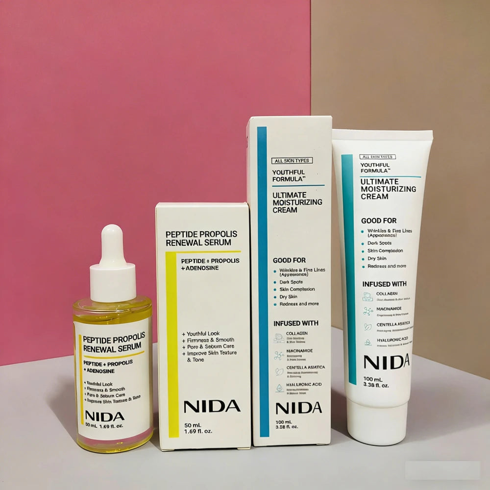 NIDA Skin Care Kit — retinol + probiotic + TXA — full kit set front view on white background