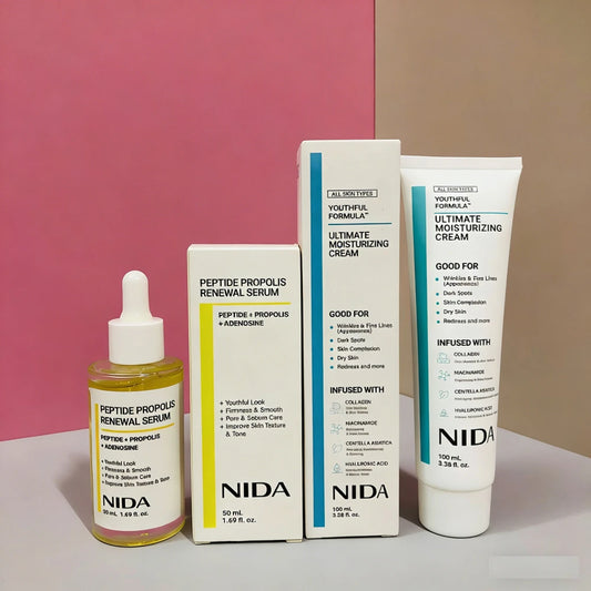NIDA Skin Care Kit — retinol + probiotic + TXA — full kit set front view on white background