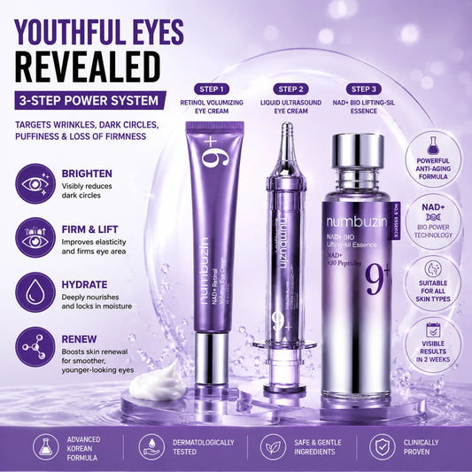 NUMBUZIN NAD+ Retinol Eye Care 3-Piece Set Advanced Liquid Serum Plumping Firming Wrinkle-Smoothing & Brightening Eye Cream