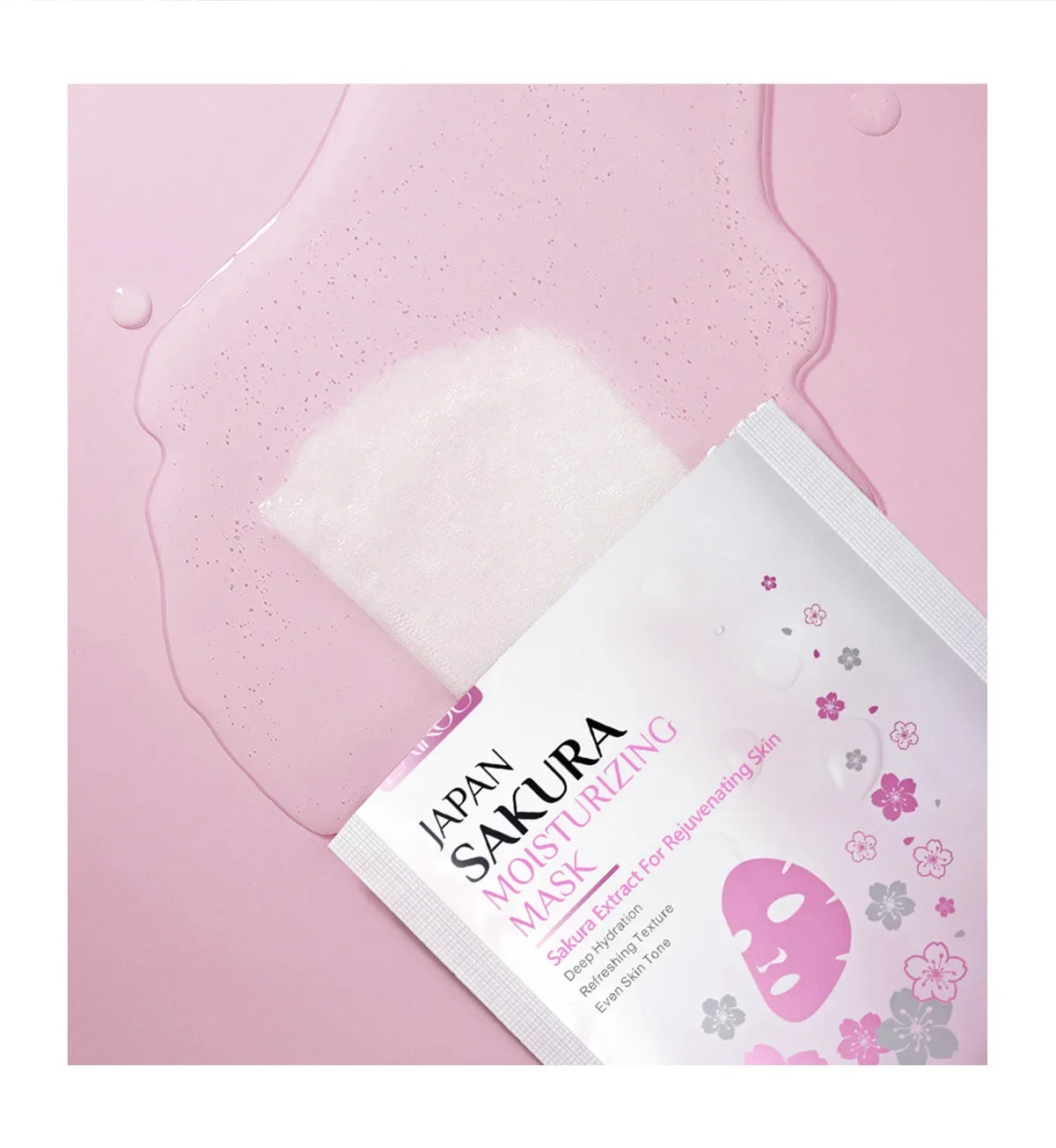 Sakura hydrating brightening sheet mask sachet with cherry blossom petals on packaging