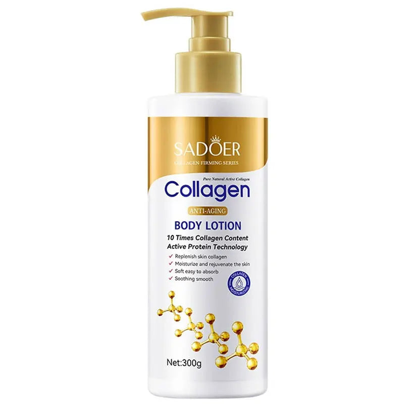 White tube of collagen milk face and body cream for moisturizing and brightening skin.
