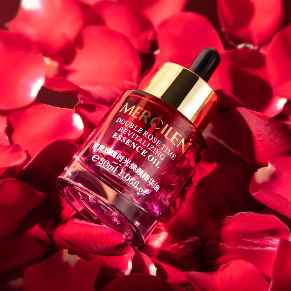 MERCILEN Double Rose Time Revitalizing Essence Oil — rose + essential oils — packaging box on white background