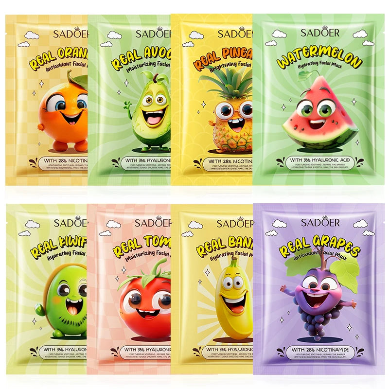 SADOER Fruit Extract Moisturizing & Brightening Facial Mask — fruit extracts — ingredient list on packaging on white background