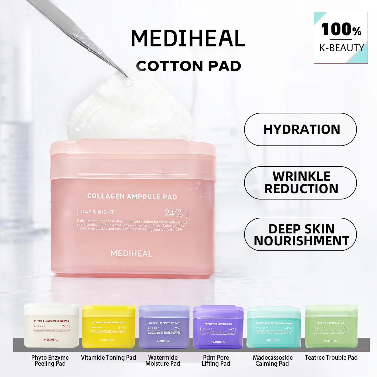 Jar of daily moisturizing toner pads for instant quenching and extended hydration.
