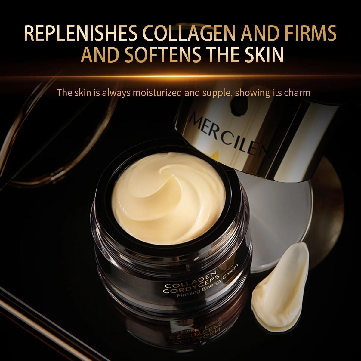 MERCILEN Collagen Cordyceps Firming Moisturizing Face Cream — collagen + cordyceps — jar back view on white background