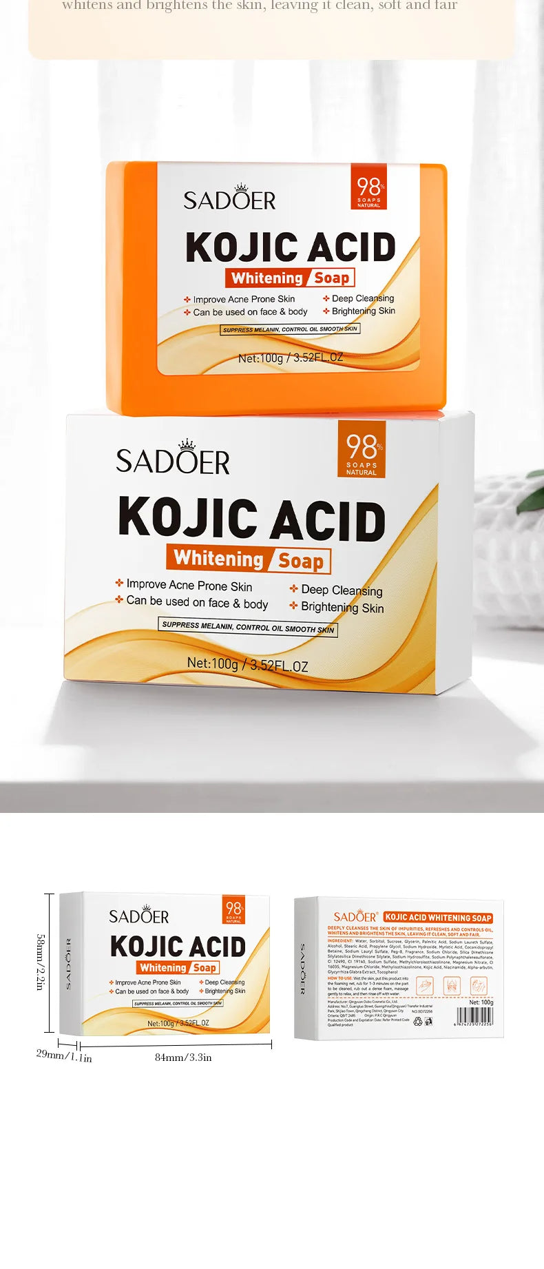 Handmade soap bar formulated with kojic acid for oil-control and cleansing