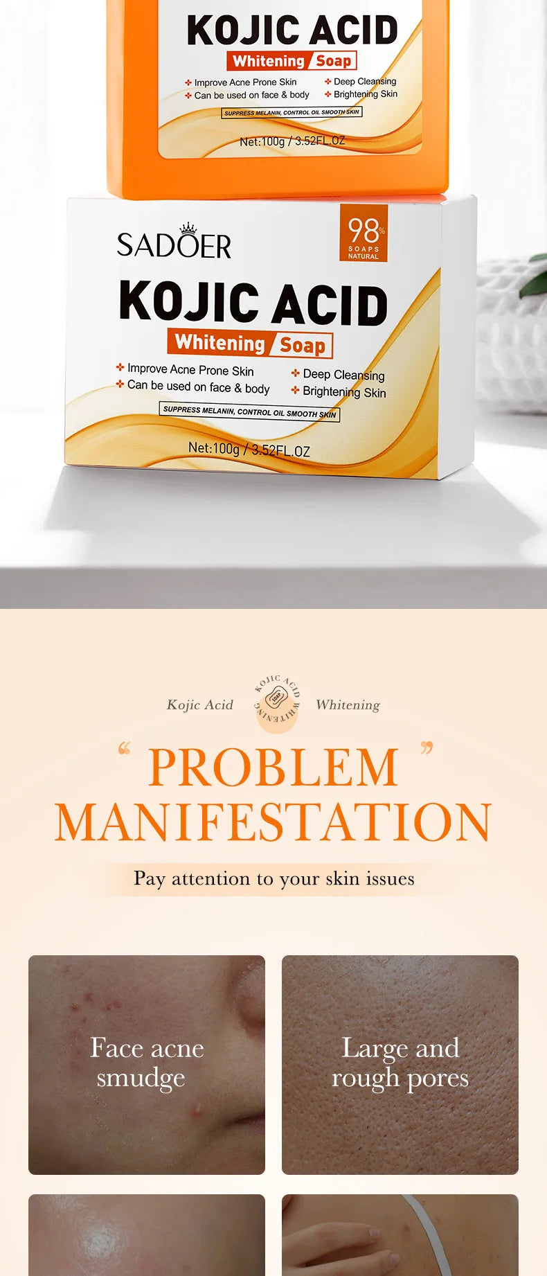 Handmade kojic acid soap bar for oil control and cleansing