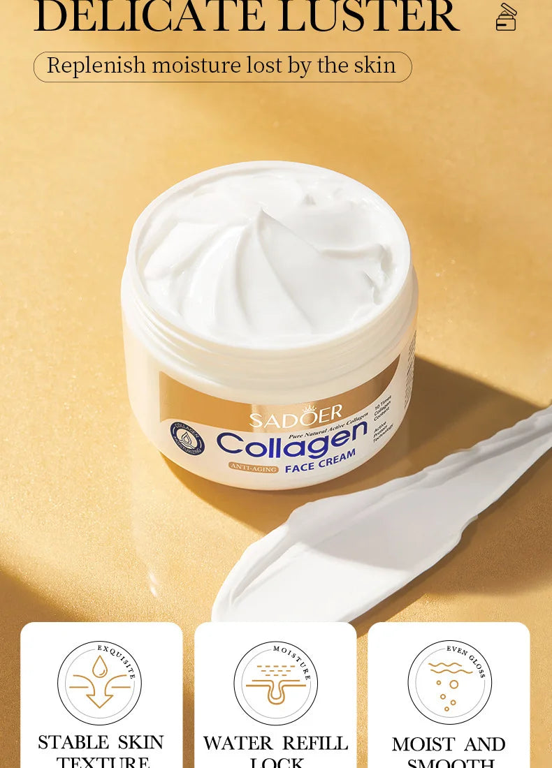 Jar of collagen firming moisturizing face cream for hydrated skin