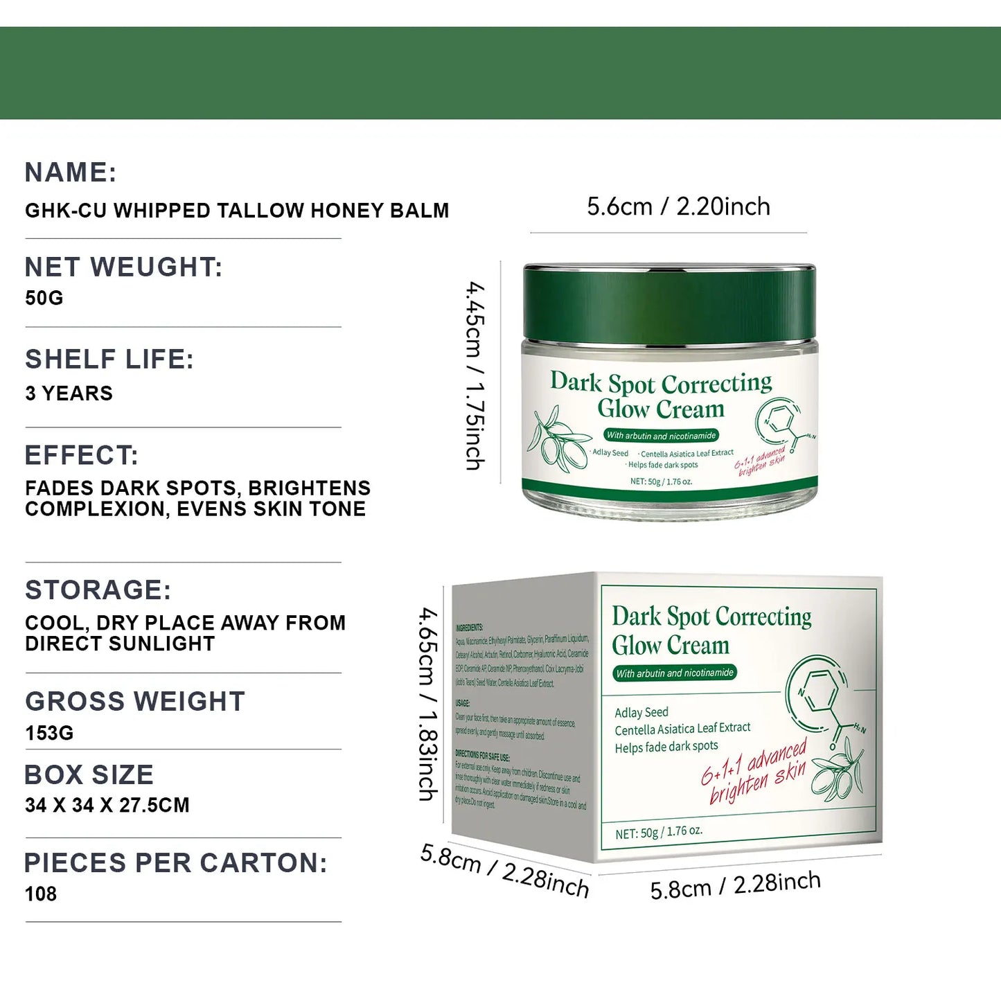 Dark spot correcting brightening glow cream set with jar packaging on light background