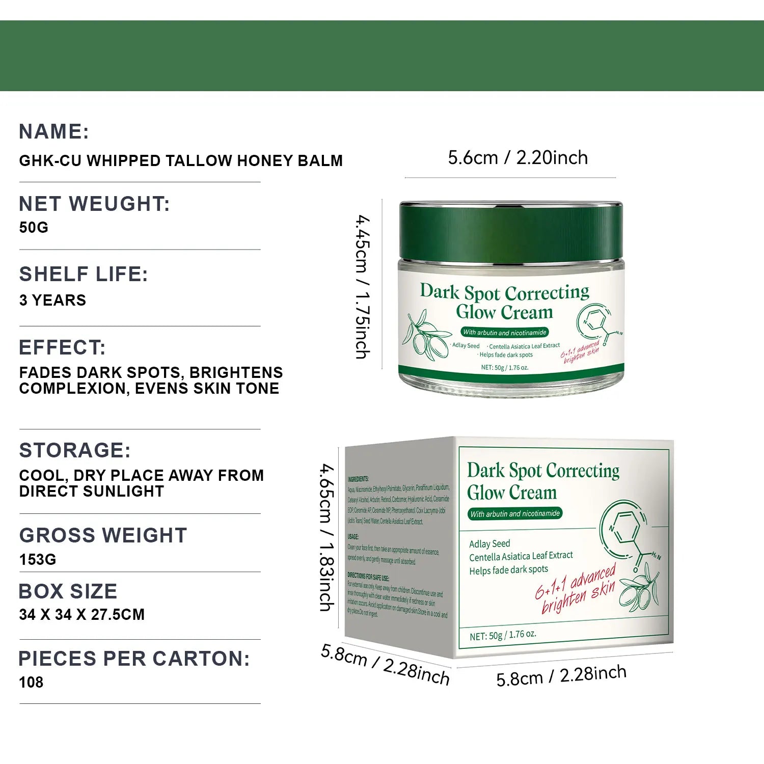 Dark spot correcting brightening glow cream set with jar packaging on light background