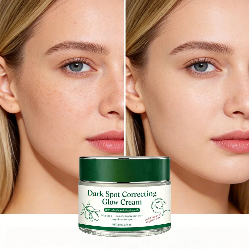 Dark spot correcting brightening glow set cream packaging with jars and tubes