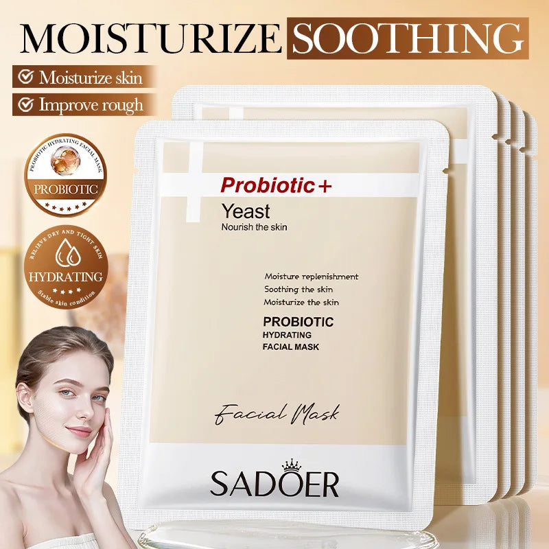 Facial sheet mask with probiotic hyaluronic acid and niacinamide serum