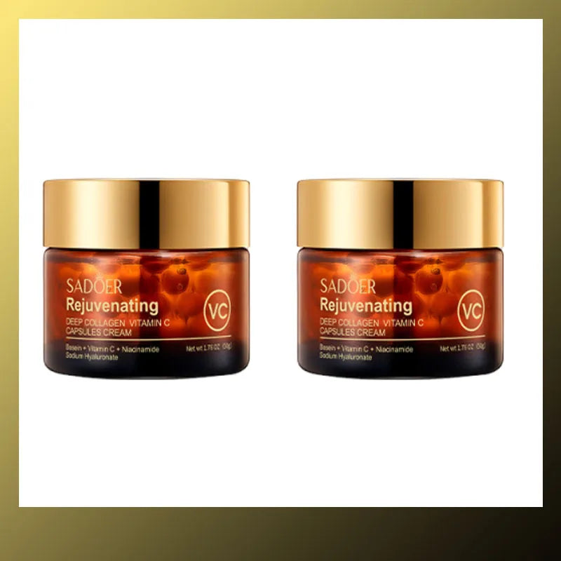 SADOER Rejuvenating Deep Collagen Capsule Vitamin C Cream — Collagen & Vitamin C — Product benefits and anti-aging infographic