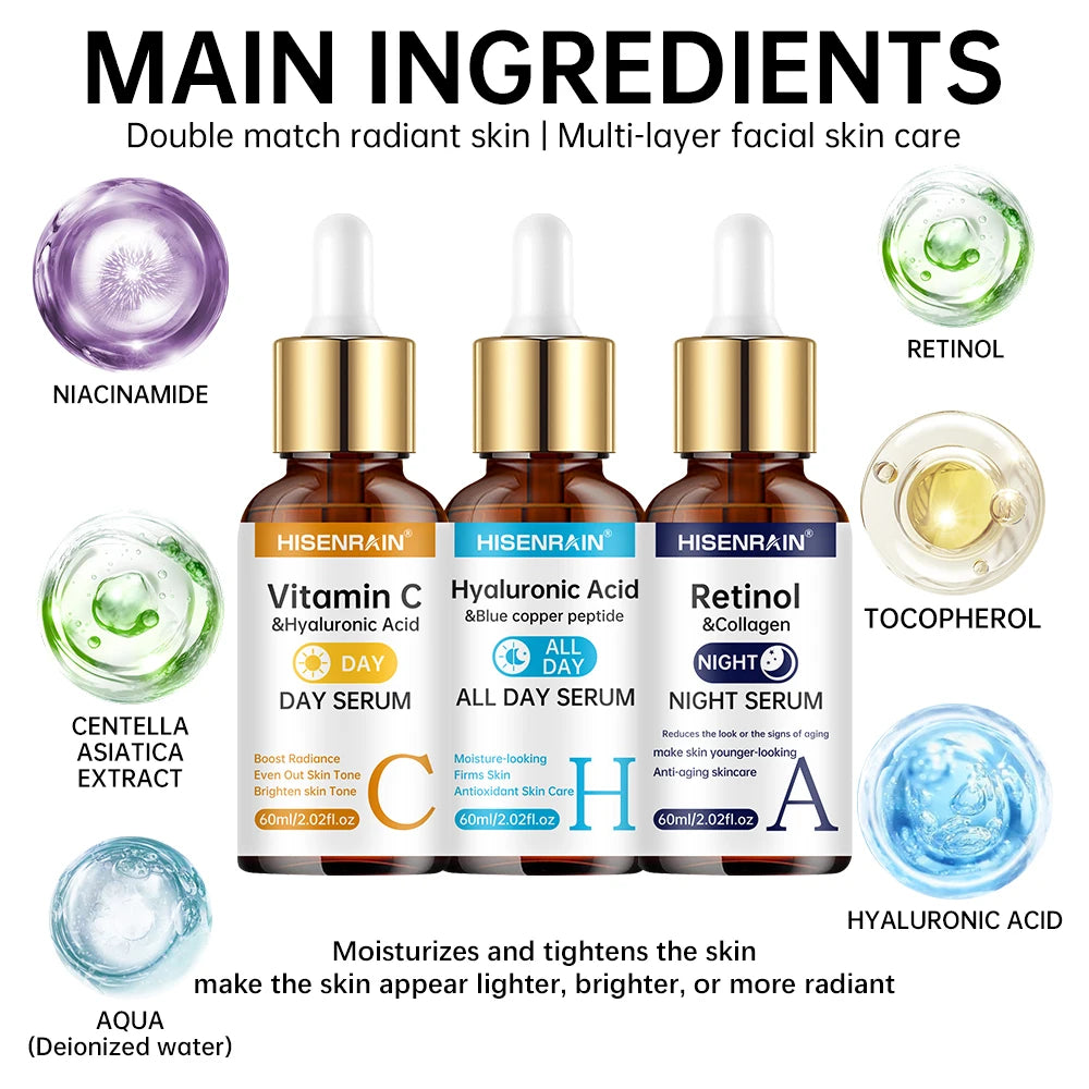 SkinSwaag Beauty HISENRAIN Vitamin C + Retinol + Hyaluronic Acid Serum Duo — vitamin C + retinol + hyaluronic acid — retinol serum detail on white background