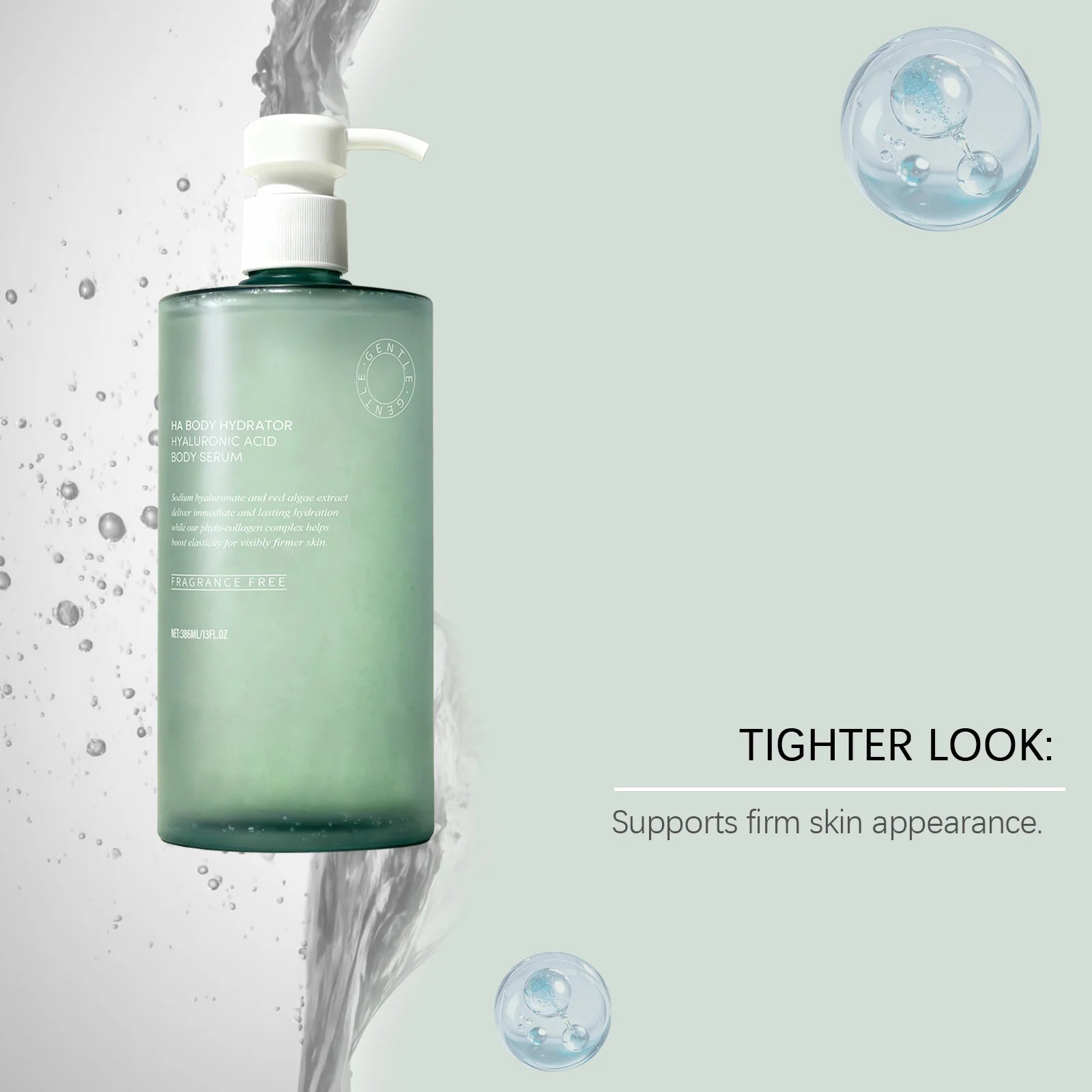 Hyaluronic acid body serum in a pump bottle for deep hydration and moisturizing skin.
