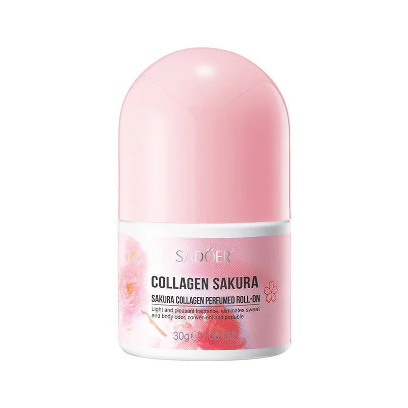 Roll-on deodorant with sakura floral design for sweat and odor control