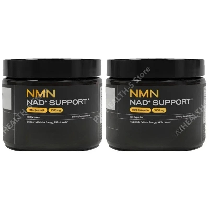 NMN capsules in a bottle, 1000mg serving, NAD+ supplement supporting brain energy, 60 capsules.