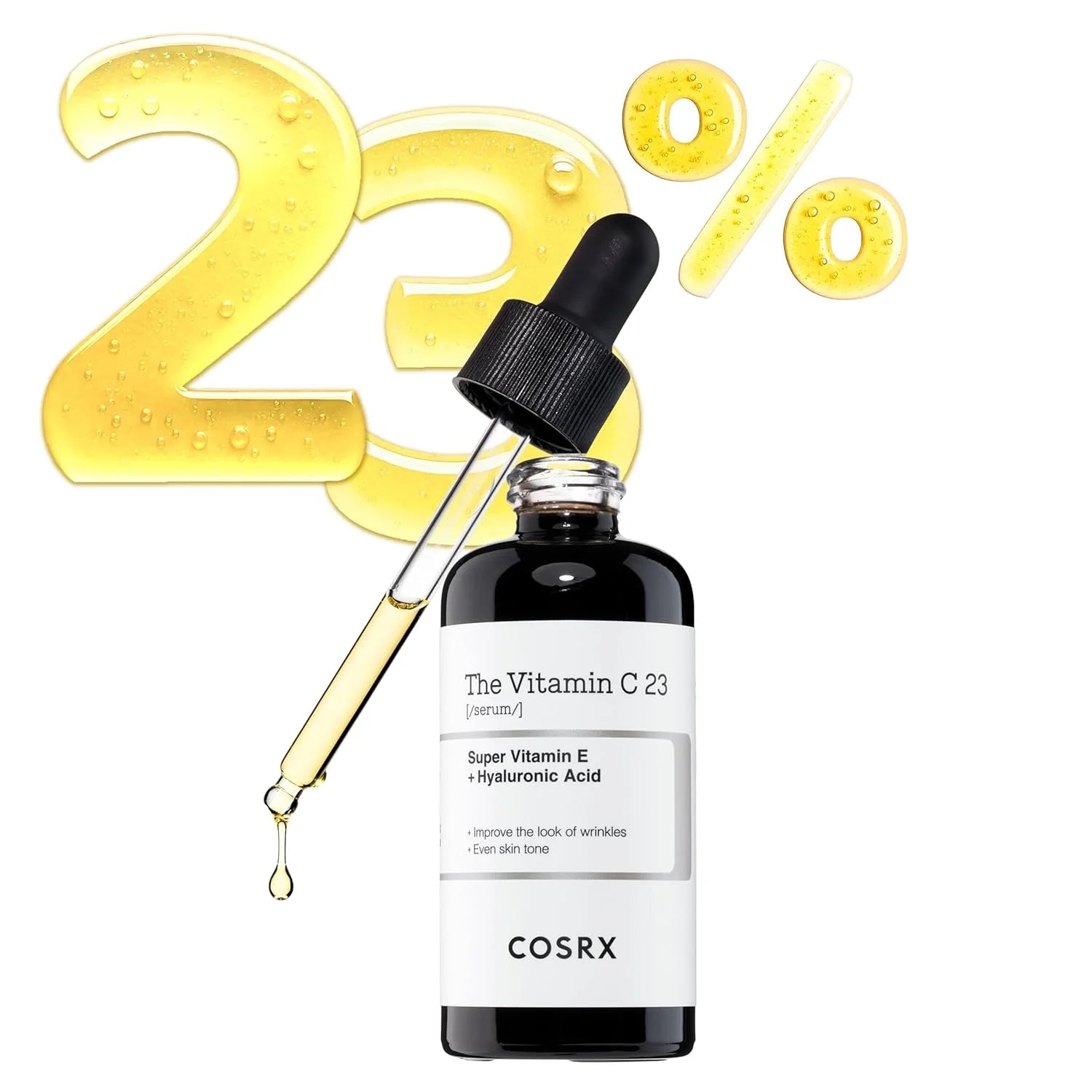 Two skincare serum bottles set: peptide skin booster and vitamin C brightening dark spot correcting serum