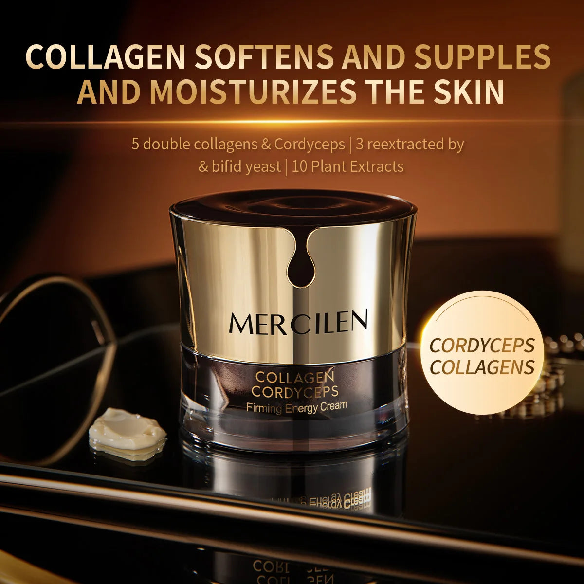 MERCILEN Collagen Cordyceps Firming Moisturizing Face Cream — collagen + cordyceps — ingredient list on packaging on white background