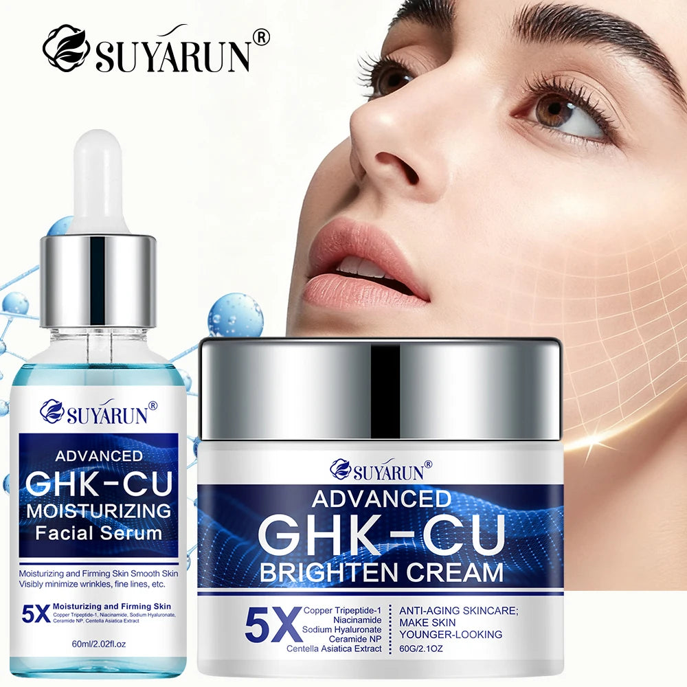 SkinSwaag Beauty SUYARUN GHK-CU Copper Peptide Firming Face Cream & Serum Duo — copper peptide GHK-CU — duo set front view on white background
