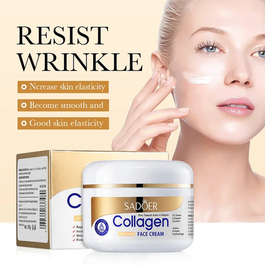 Collagen firming face cream jar for moisturizing and hydrating skin.