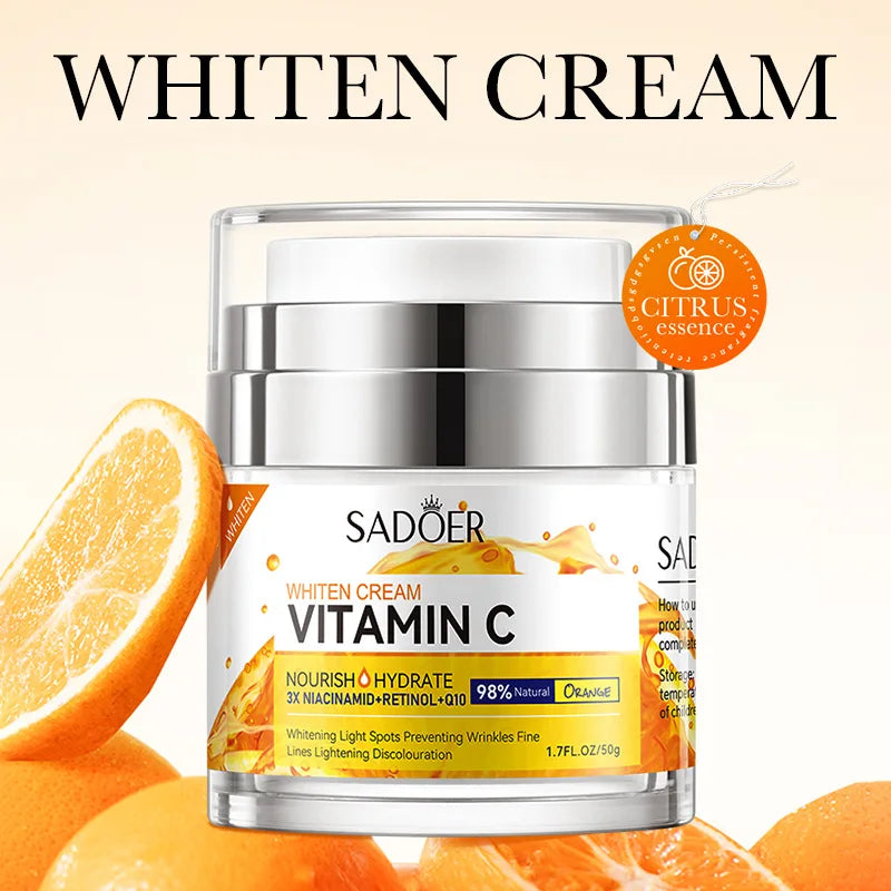 Jar of vitamin C collagen firming hydrating day cream.