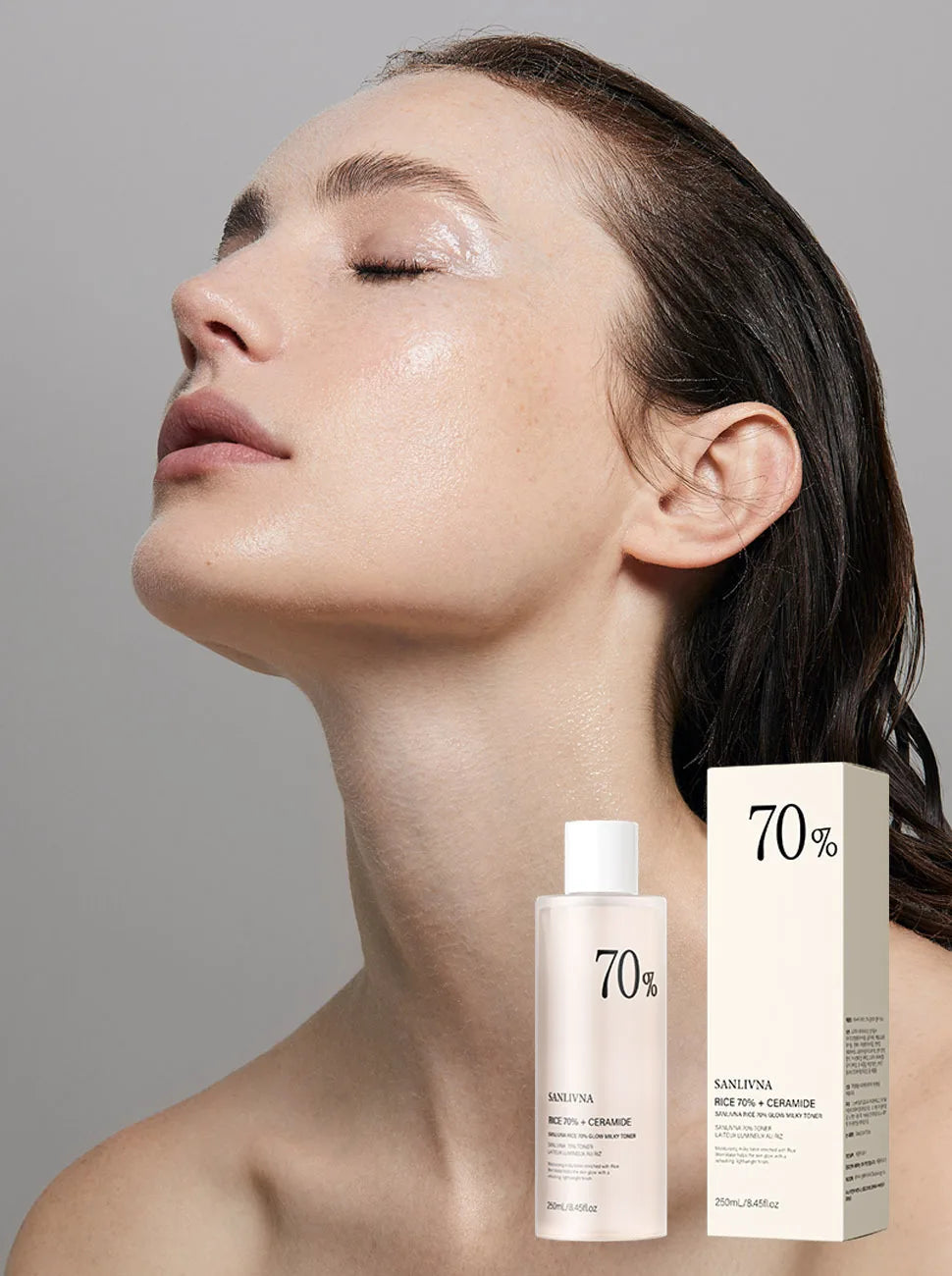 SkinSwaag Beauty SANLIVNA Rice 70% Ceramide Toner — rice ceramide — toner bottle front view on white background