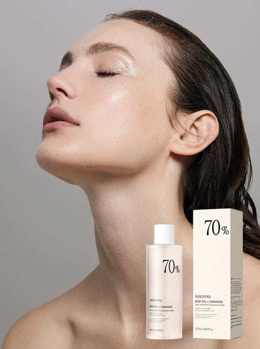 SkinSwaag Beauty SANLIVNA Rice 70% Ceramide Toner — rice ceramide — toner bottle front view on white background