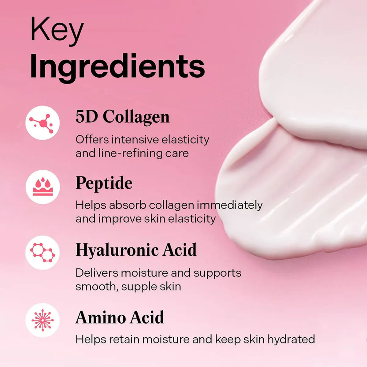 Jar of low molecular collagen firming cream with lifting and plumping benefits