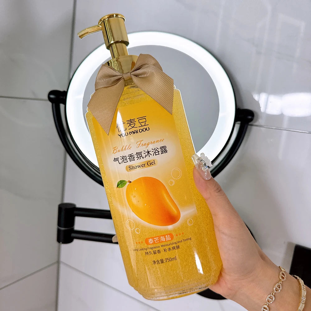 YUMAIDOO Mango Peach Bubble Shower Gel — Mango & Peach — Full set top-down flat lay view
