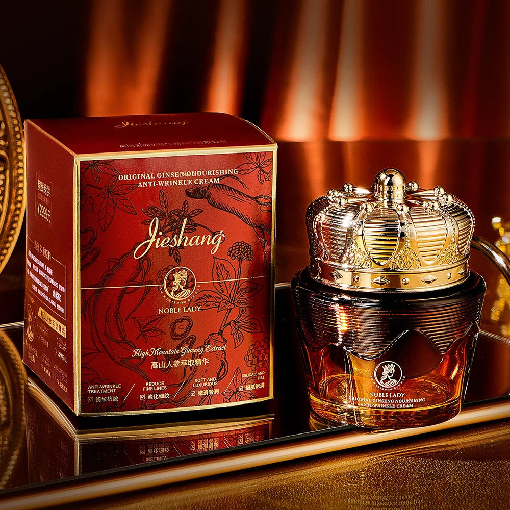 SkinSwaag Beauty — JIESHANG Ginseng Rejuvenating Luxury Face Cream — Gold and red jar on white background