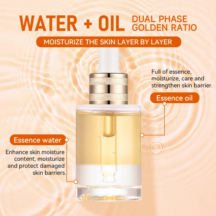 Two 30ml bottles of turmeric niacinamide serum oil with water-oil layered essence for face and body