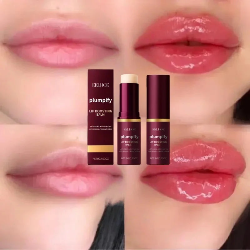 Moisturising lip boosting balm tube with plumping benefits